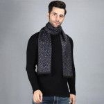 Men Navy Blue & Grey Animal Printed Merino Wool Muffler